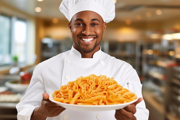 Chef holding raw pasta