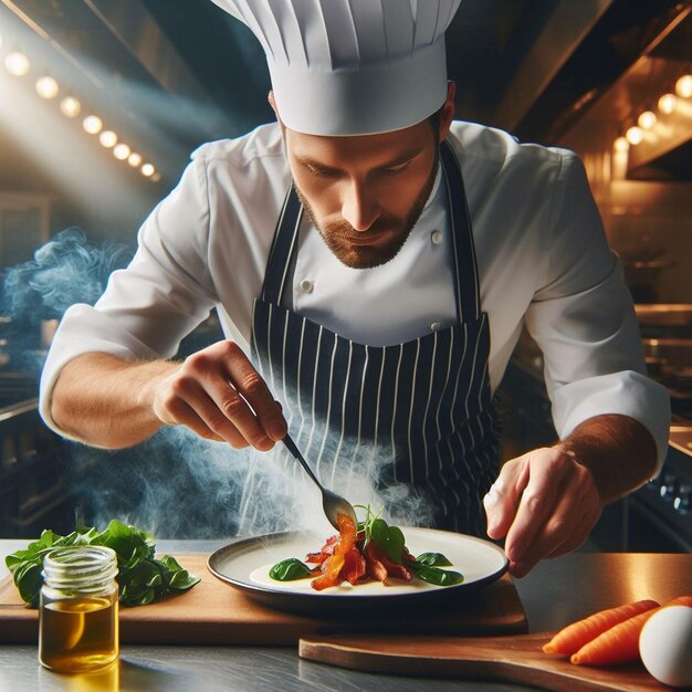 a chef is cooking a meal with a chef hat on