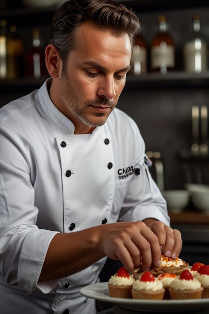 a chef is cooking with a chefs hat on