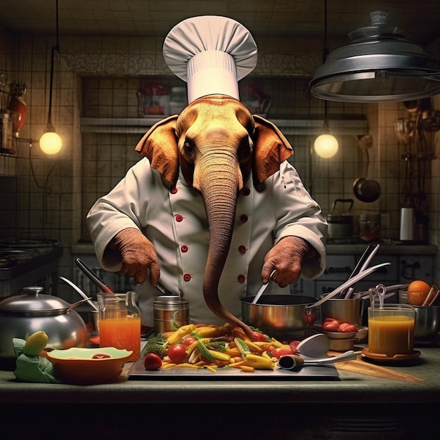 a chef is cutting food with an elephant on the table