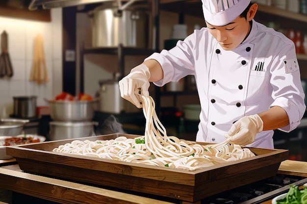 Photo a chef is making handmade noodles ai generative