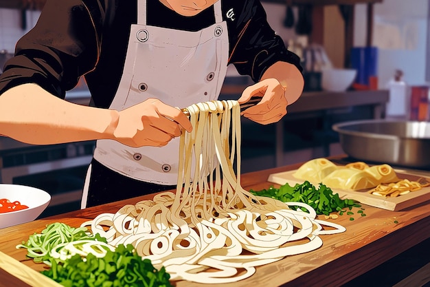 Photo a chef is making handmade noodles ai generative