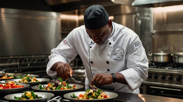 a chef is preparing a meal in a kitchen