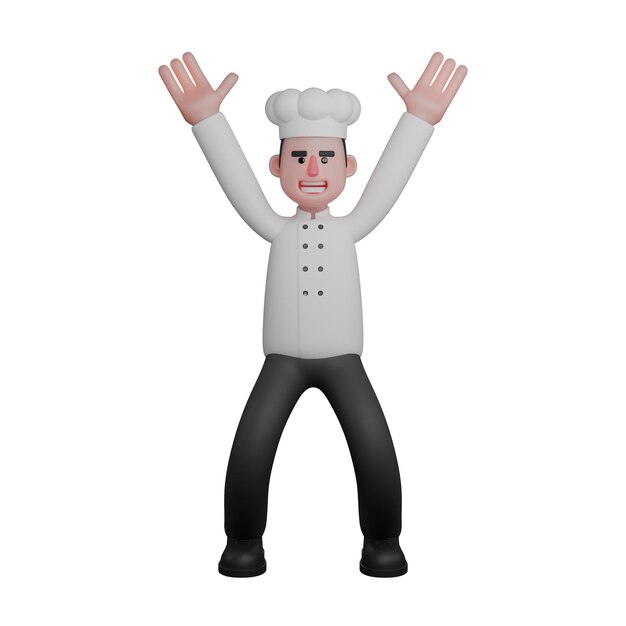 Photo a chef is raising both hands up with a happy and enthusiastic facial expression culinary cartoon