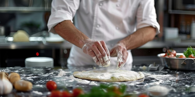 chef making pizza closeup Generative AI