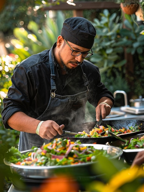 A chef making salad