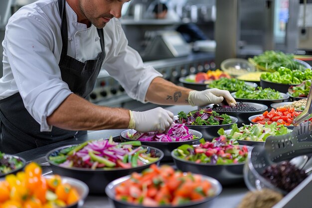 A chef making salad