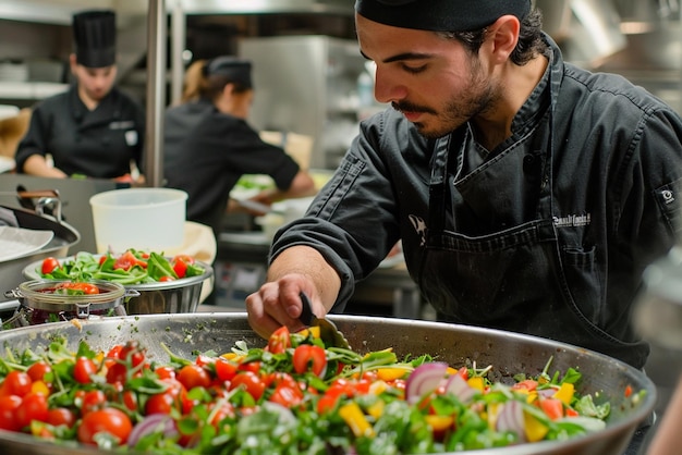 A chef making salad