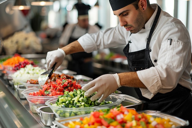 A chef making salad