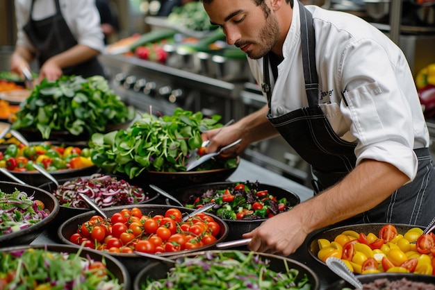 A chef making salad