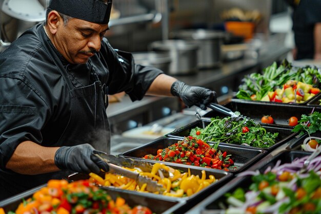 A chef making salad