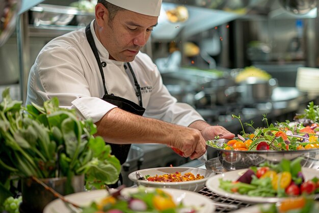 A chef making salad