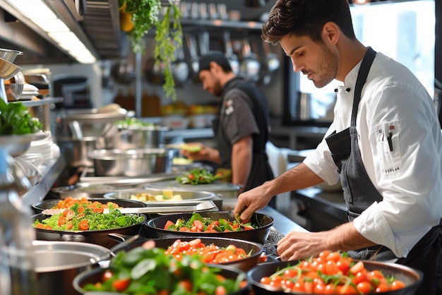 A chef making salad