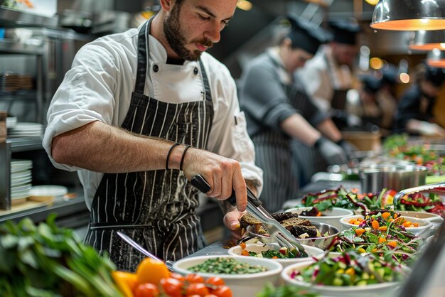 A chef making salad