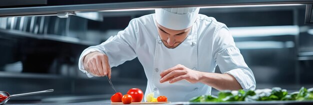 Photo a chef meticulously preparing fresh ingredients symbolizing culinary skill passion for cooking