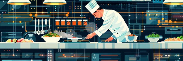 Photo a chef in a modern kitchen preparing a meal symbolizing innovation technology culinary art