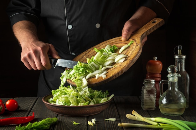 Chef napa cabbage salad preparation