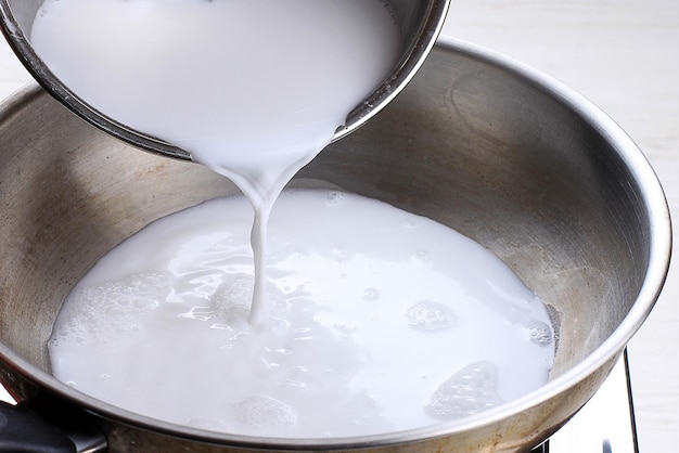 Chef Pouring Coconut Milk to the Pan