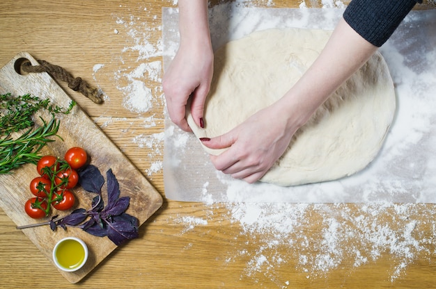 The chef prepares Focaccia. Ingredients for Focaccia 