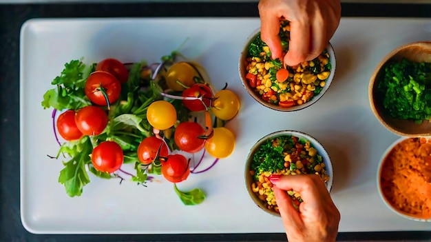 Photo chef preparing a colorful vegan meal