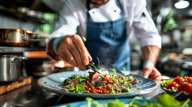 Chef preparing dinner in a restaurant kitchen