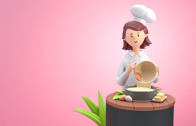 Chef Preparing Food 3D Illustration