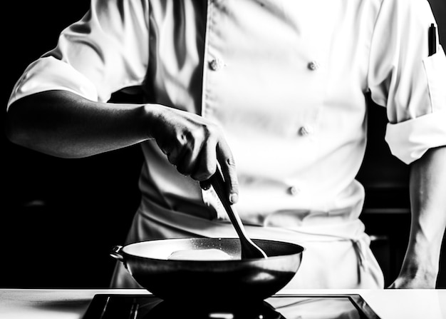 Chef preparing food chef cooking in a kitchen chef at work Black and White