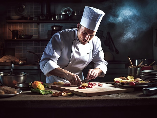 Chef preparing food meal in the kitchen chef cooking Chef decorating dish