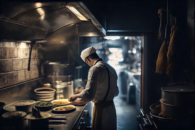 Chef preparing food in a restaurant kitchen Chef preparing food in a restaurant kitchen Generative AI