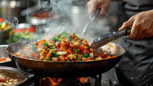 Chef preparing street food dish High resolution image showcasing skill artistry in street food t