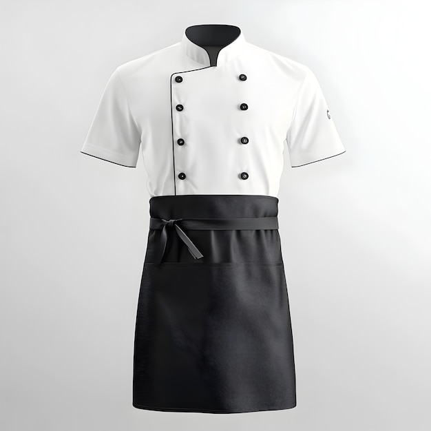 Photo chef s uniform with white shirt and black apron 3d mockup in fashion design style