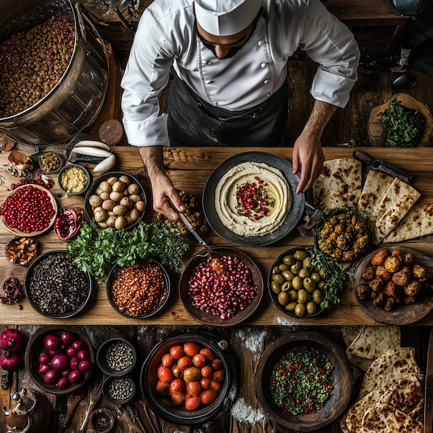 Photo chef in a traditional middle eastern kitchen