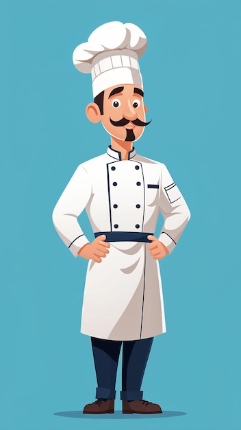 Chef In Uniform Vector Illustration Of A Cartoon Character On A Blue Background