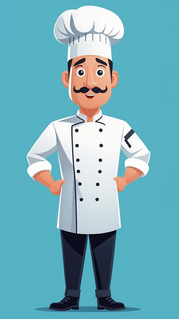 Photo chef in uniform vector illustration in cartoon style on blue background