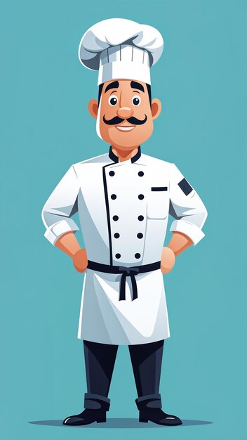 Photo chef in uniform vector illustration in cartoon style on blue background