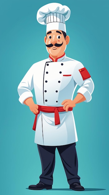 Photo chef in uniform with red belt vector illustration in cartoon style