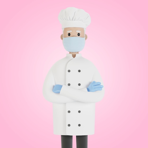 Chef wearing a mask and gloves 3D illustration in cartoon style