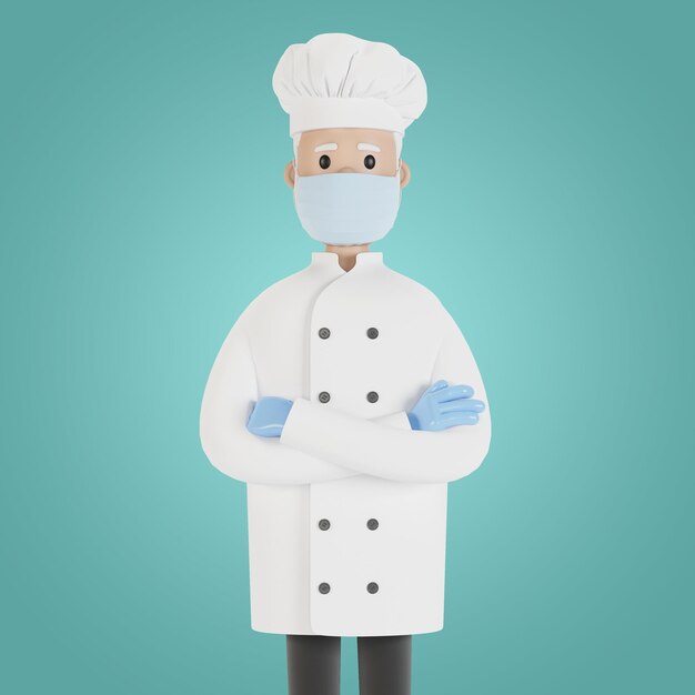 Chef wearing a mask and gloves 3D illustration in cartoon style