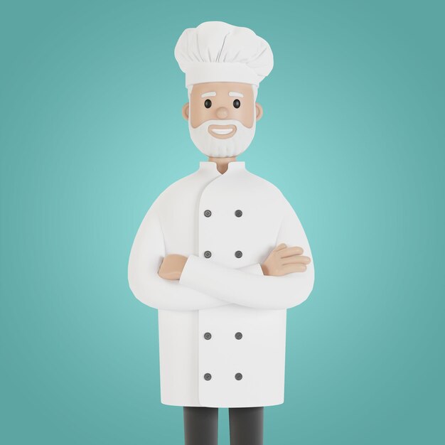 Chef in a white hat 3D illustration in cartoon style