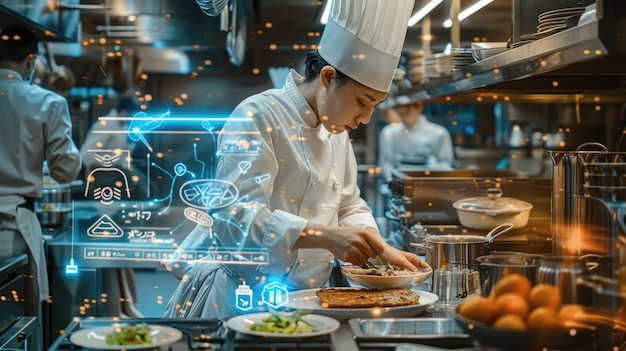 Chef with ai in bustling kitchen aig