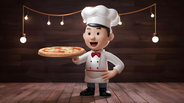 a chef with a pizza on his head and a chef hat on