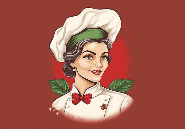 Chef woman on red background logo illustration clip art