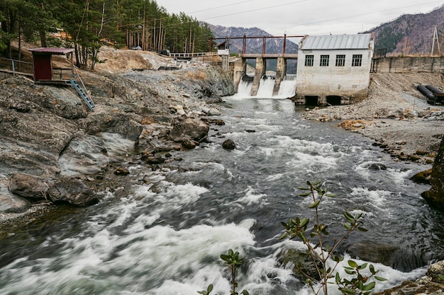 Chemal river chemal hpp chemal hydroelectric power station in altai