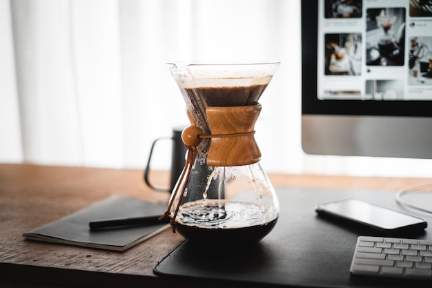 Chemex for brewing coffeeCoffee chemex pour over coffee maker and drip kettle