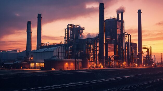 Chemical Factory in Schkopau Germany with lots of lights on all buildings at Night