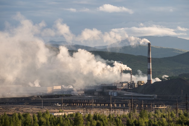 Chemical factory with smoke stack