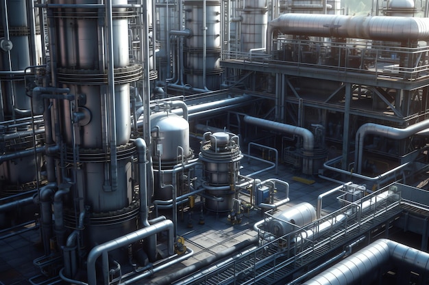 A chemical plant with pipes and tanks