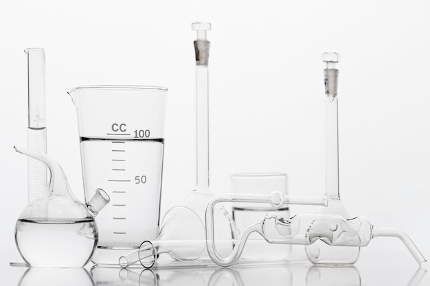 Chemicals composition in lab with white background