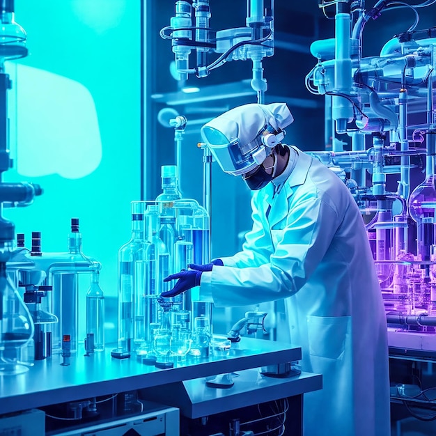 A chemist in a futuristic laboratory