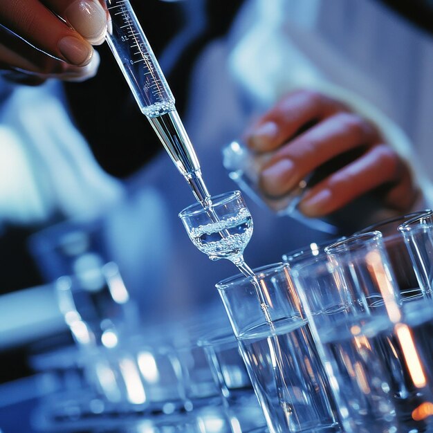 Chemist Mixing Solutions in Laboratory Glassware